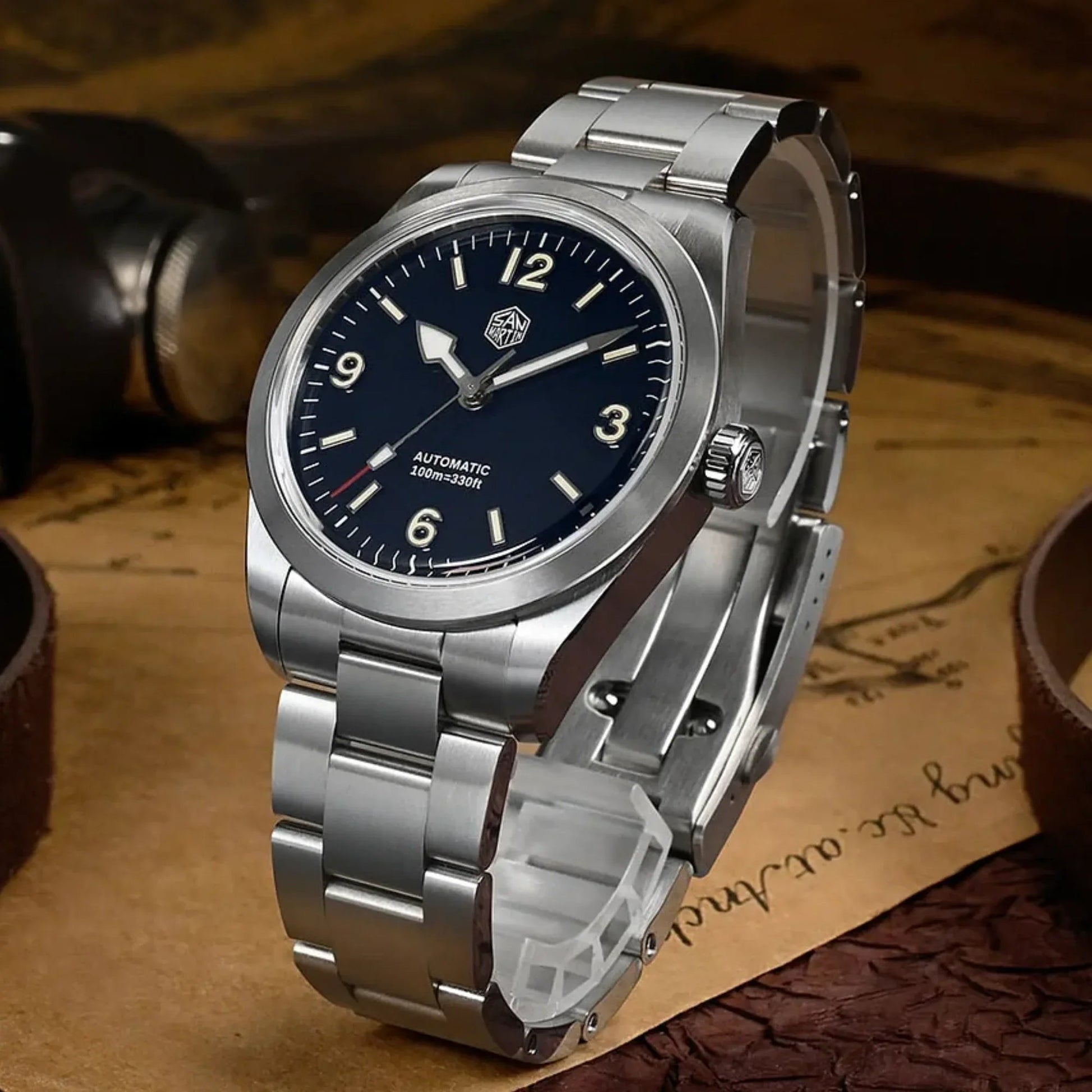 San Martin 38mm Enamel Dial Explore Watch SN0107-G4 - Blue - DREAM WATCHES