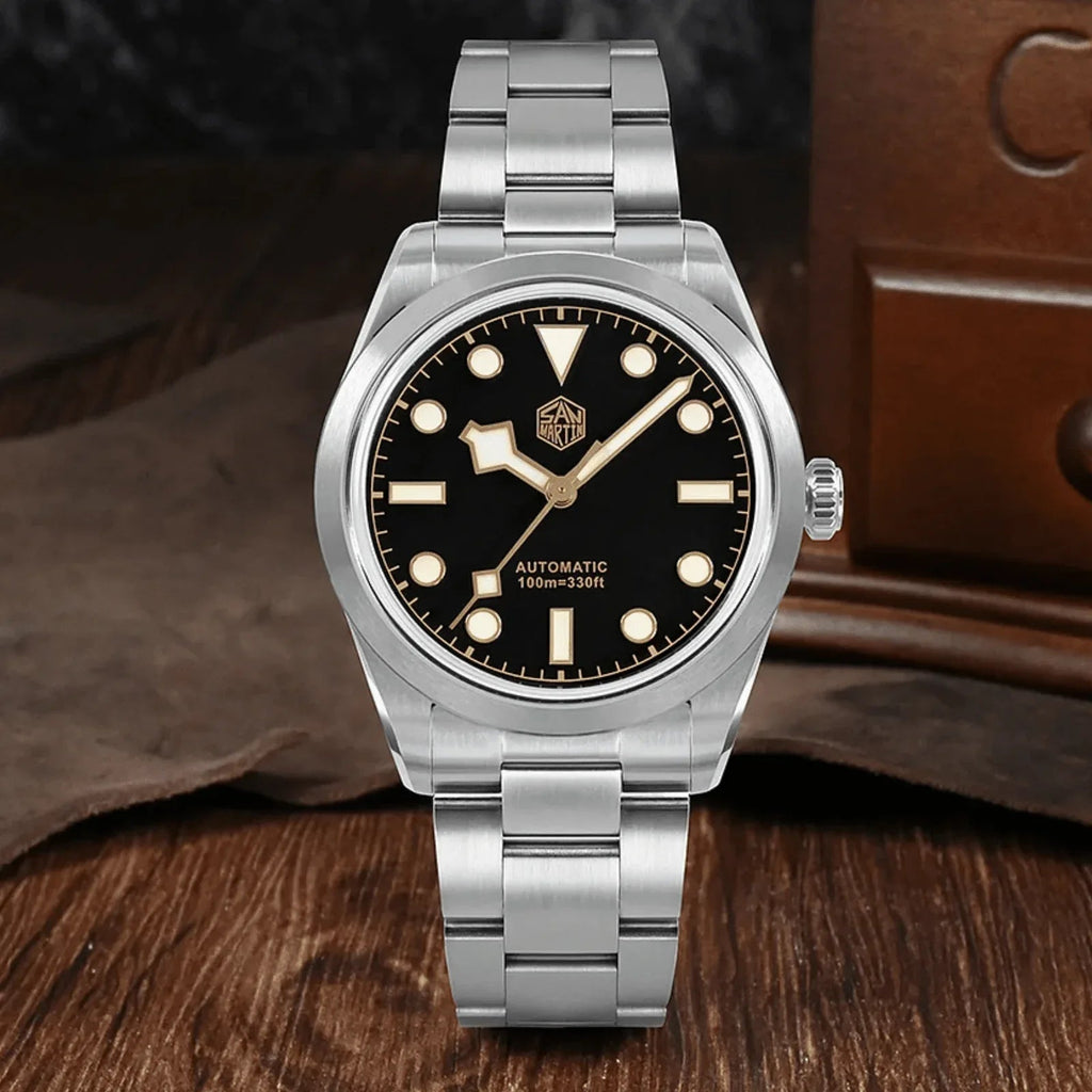 San Martin 38mm Enamel Dial Explore Watch SN0107-G6 - BLACK - DREAM WATCHES