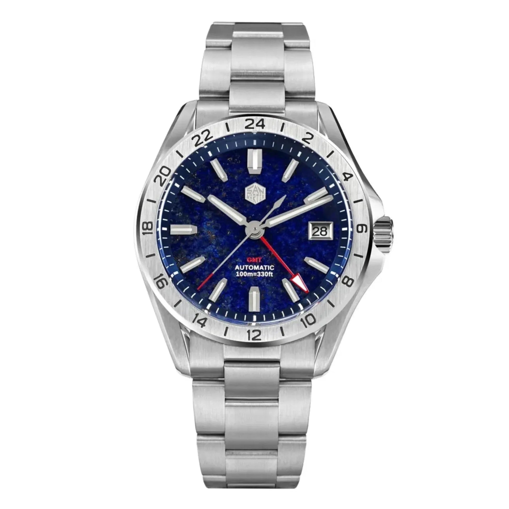 San Martin Aventurine Gemstone NH34 GMT Watch SN0129GB- Blue Lapis Lazuli - DREAM WATCHES