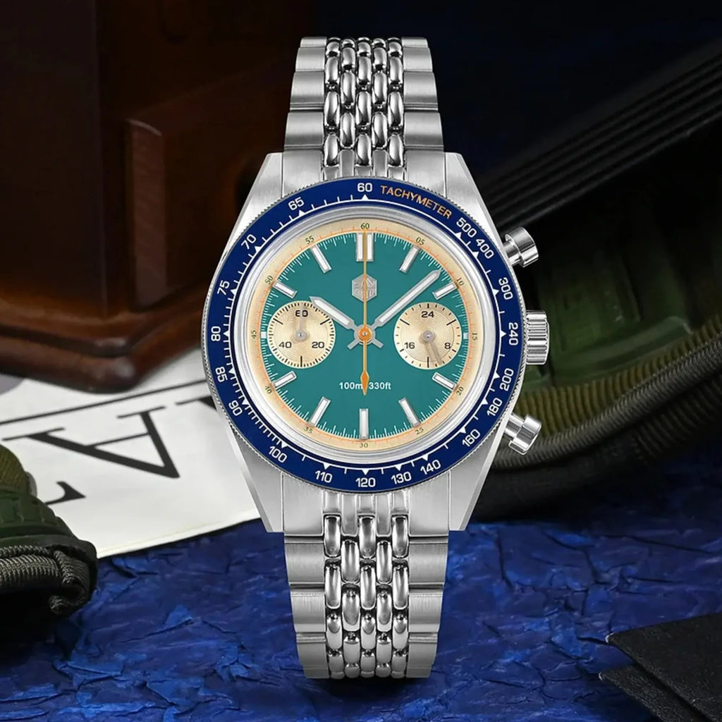 San Martin Chronograph VK64 Quartz Watch Original Design SN0116 - Light Blue - DREAM WATCHES