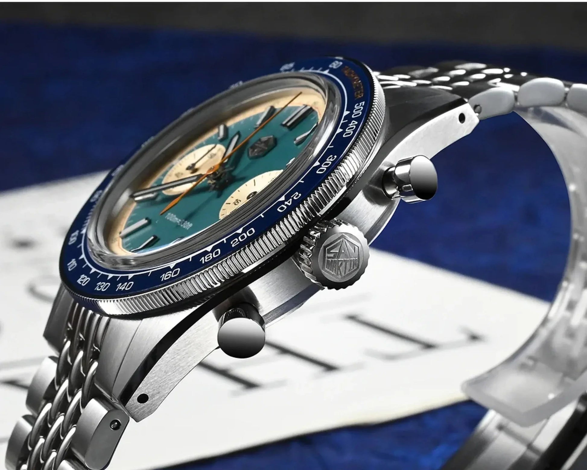 San Martin Chronograph VK64 Quartz Watch Original Design SN0116 - Light Blue - DREAM WATCHES