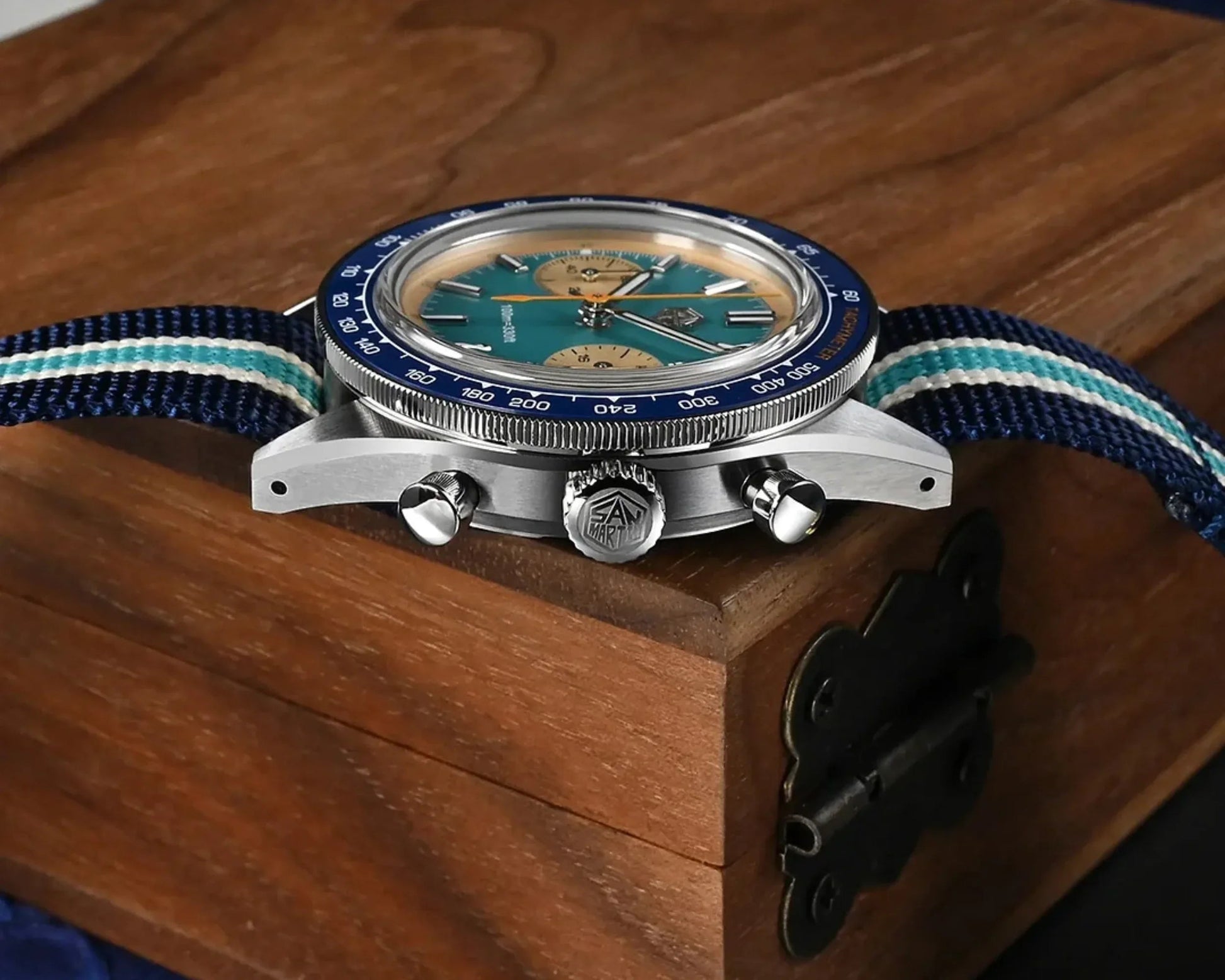San Martin Chronograph VK64 Quartz Watch Original Design SN0116 - Light Blue - DREAM WATCHES