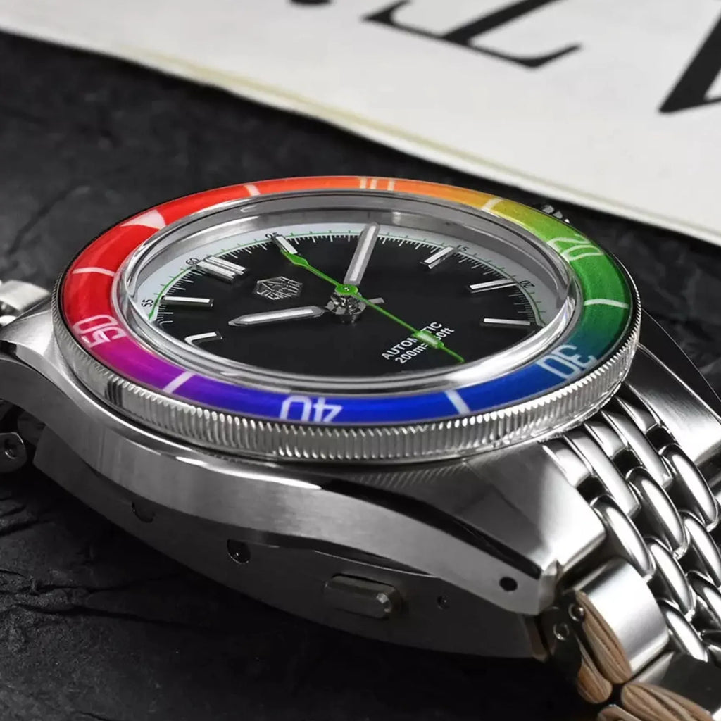 San Martin Design 39.5mm Mens NH35 Automatic Black Dial Colorful Rainbow Bezel Insert SN0116-B1 - DREAM WATCHES