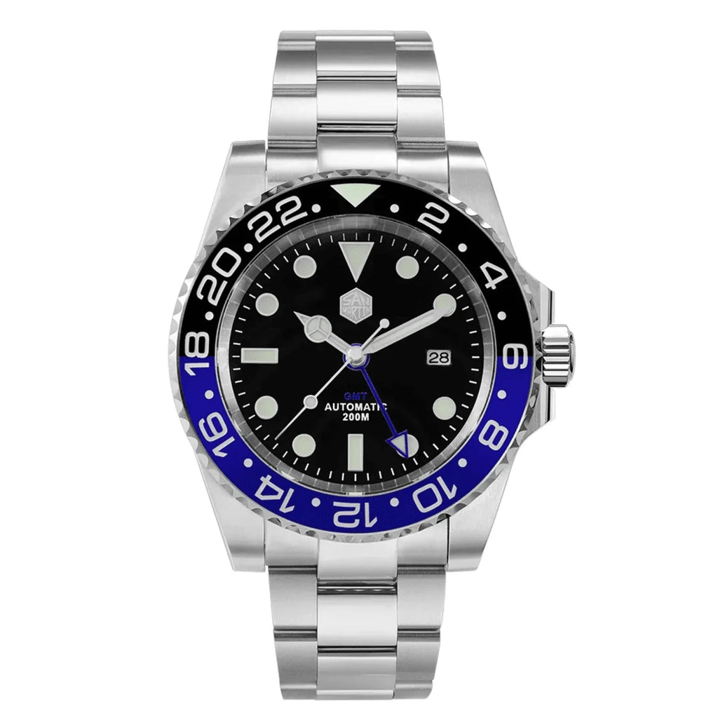 San Martin GMT Diver Luxury Mechanical Watch SN016 - Black Blue "Batman" - DREAM WATCHES