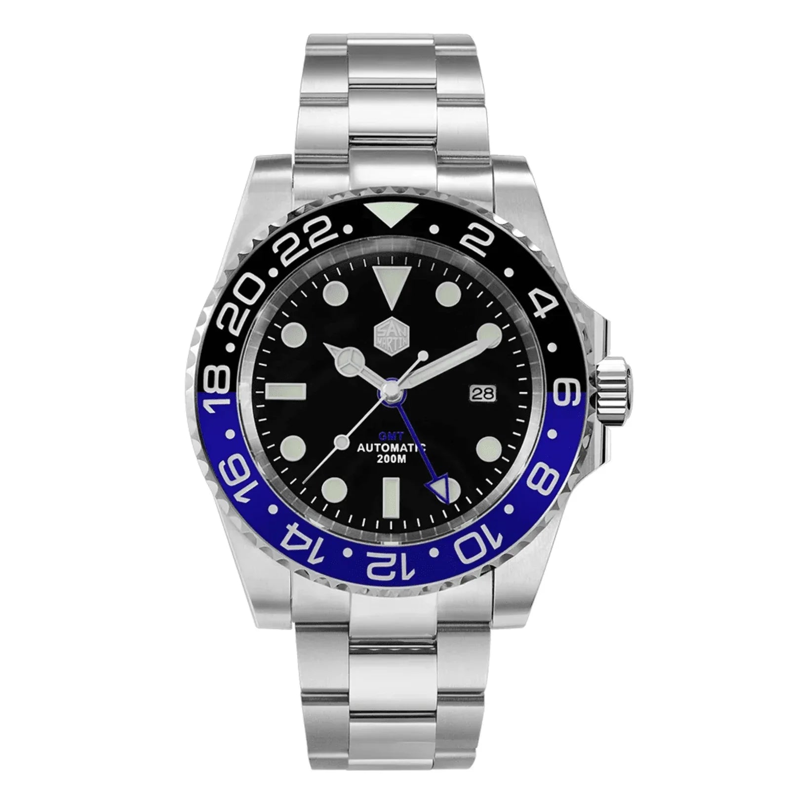 San Martin GMT Diver Luxury Mechanical Watch SN016 - Black Blue "Batman" - DREAM WATCHES