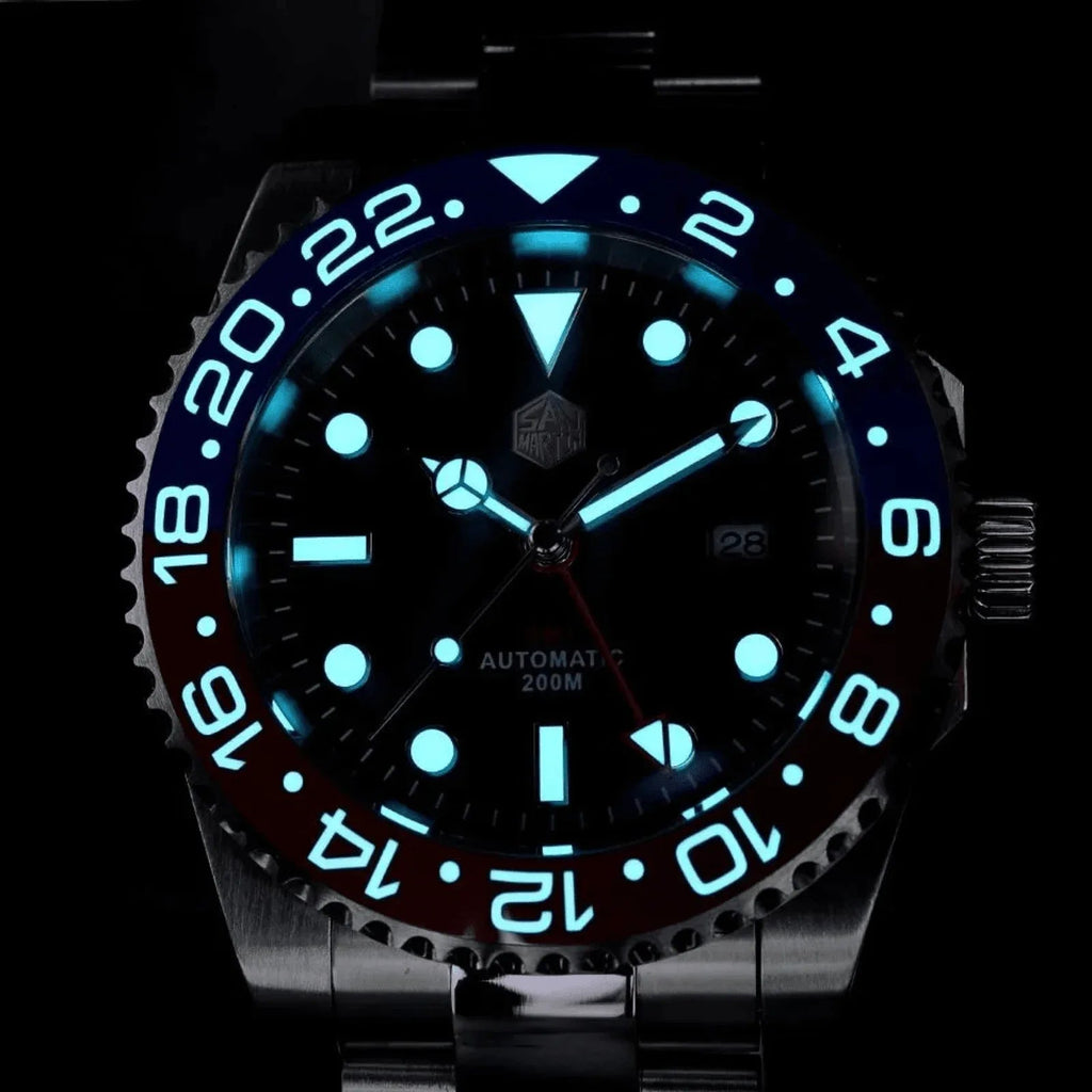 San Martin GMT Diver Luxury Mechanical Watch SN016 - Black Blue "Batman" - DREAM WATCHES