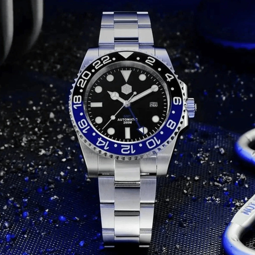 San Martin GMT Diver Luxury Mechanical Watch SN016 - Black Blue "Batman" - DREAM WATCHES