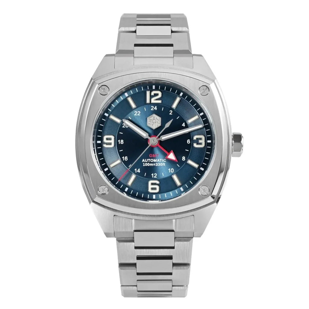 San Martin Mens Watch Original Design Square GMT SN026 - Blue - DREAM WATCHES