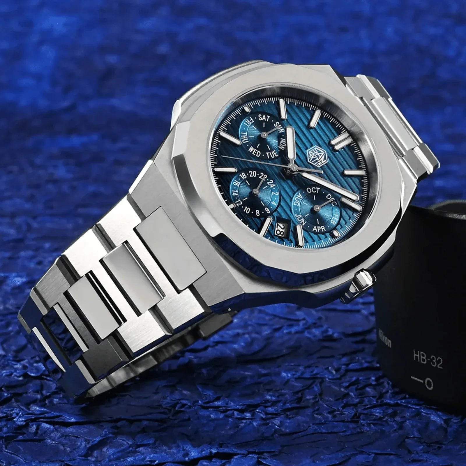 San Martin Multi-function Mens Luxury Watch 43mm Watch SN075GB- Blue - DREAM WATCHES