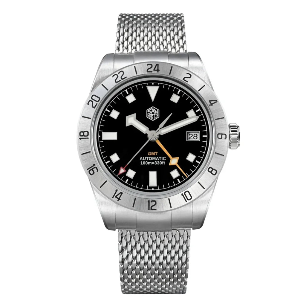 San Martin New 39mm GMT Watch Luxury NH34 SN0135 - Black - DREAM WATCHES