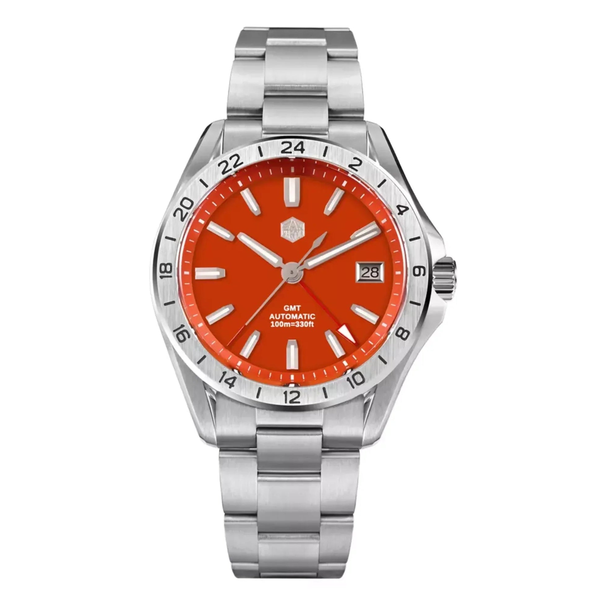 San Martin New 39mm Luxury Men’s Business Dress GMT Watch NH34 Automatic Mechanical Date Windows Waterproof 100m Luminous With Red Agate and Green Jade Dial SN0129-B-1 - DREAM WATCHES