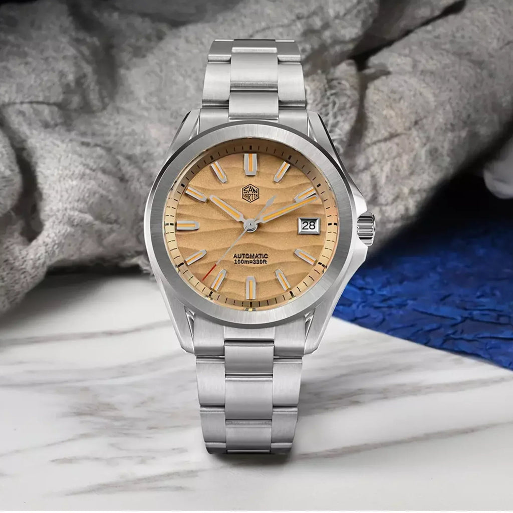 San Martin New 39mm Luxury Men’s Business Dress Watch NH35 Automatic Mechanical desert texture dial Waterproof 100m Luminous SN0129-C1 - DREAM WATCHES