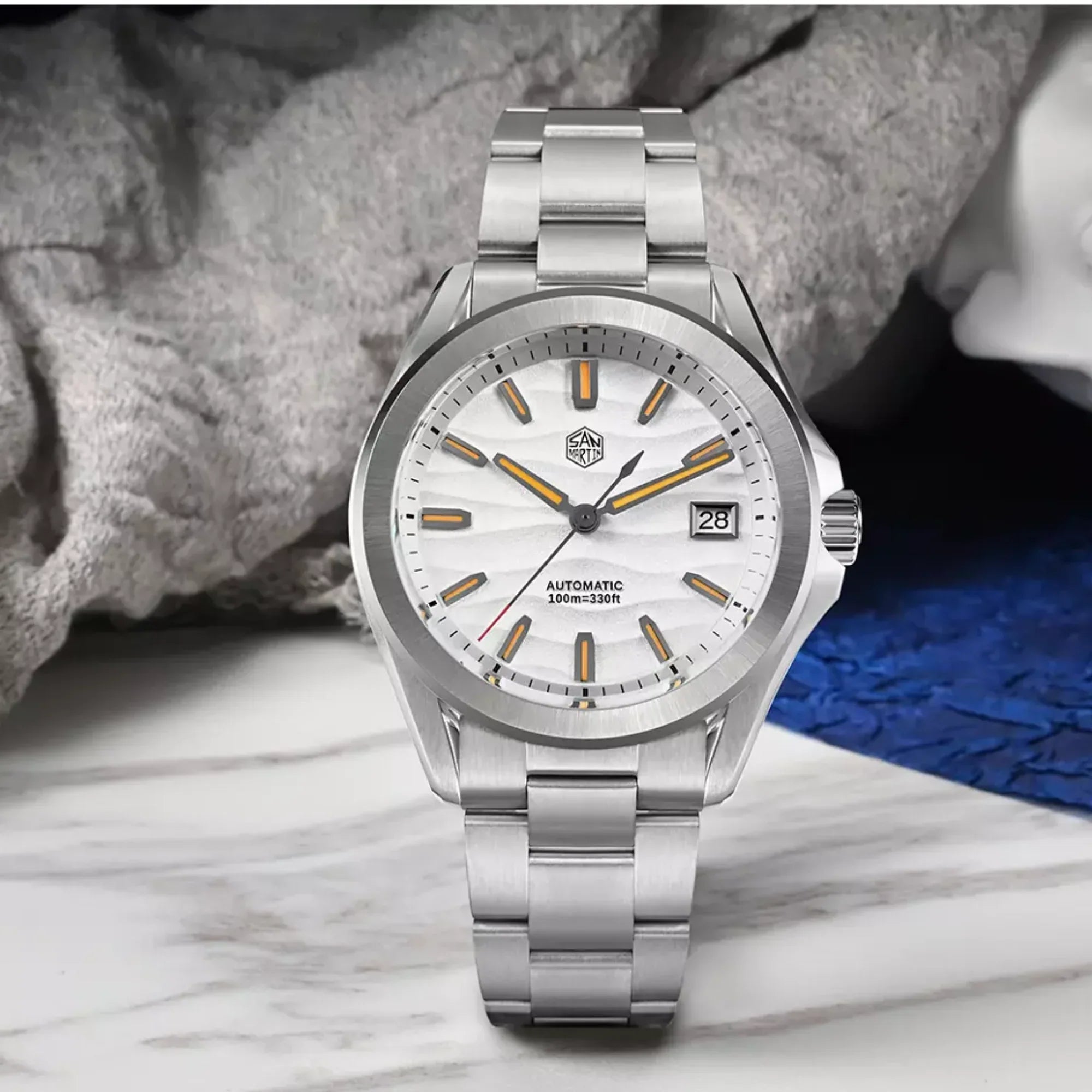 San Martin New 39mm Luxury Men’s Business Dress Watch NH35 Automatic Mechanical desert texture dial Waterproof 100m Luminous SN0129-C1 - DREAM WATCHES