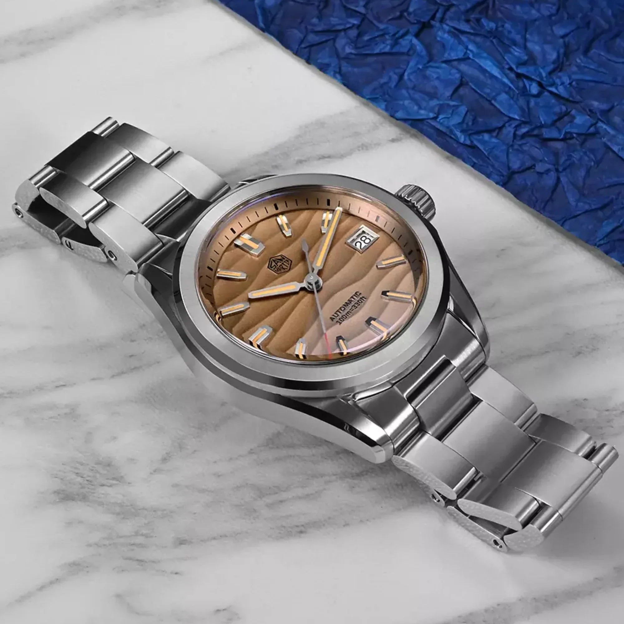 San Martin New 39mm Luxury Men’s Business Dress Watch NH35 Automatic Mechanical desert texture dial Waterproof 100m Luminous SN0129-C1 - DREAM WATCHES