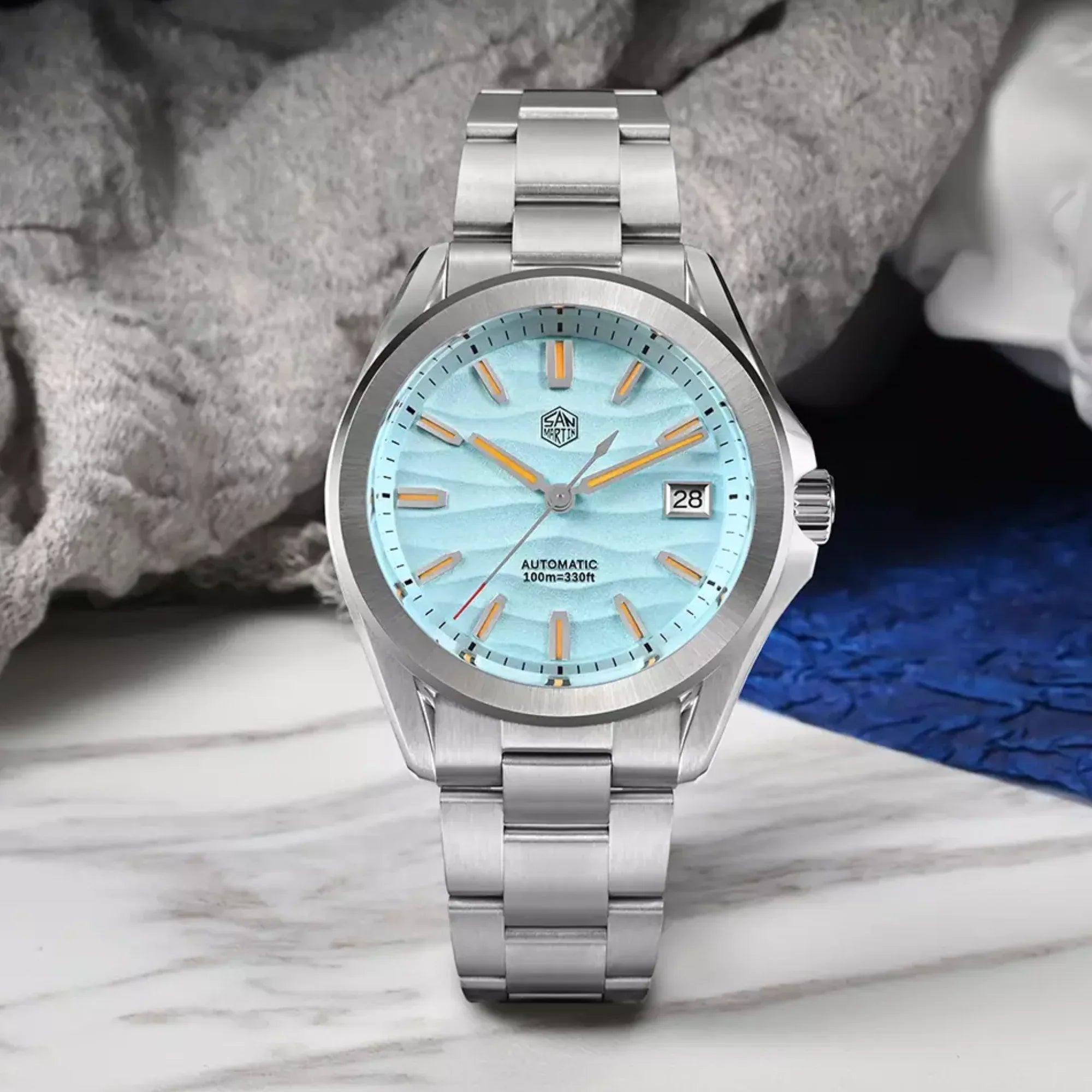 San Martin New 39mm Luxury Men’s Business Dress Watch NH35 Automatic Mechanical desert texture dial Waterproof 100m Luminous SN0129-C1 - DREAM WATCHES