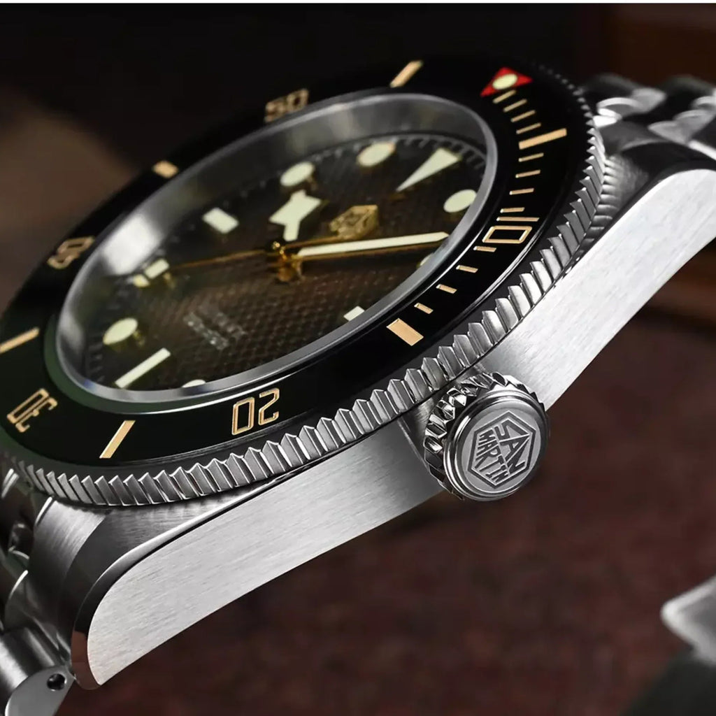 San Martin New 40mm BB Diver Watch snowflake hands NH35 Automatic Mechanical Sapphire brown/gray gradient grid dial SN0128-B - DREAM WATCHES