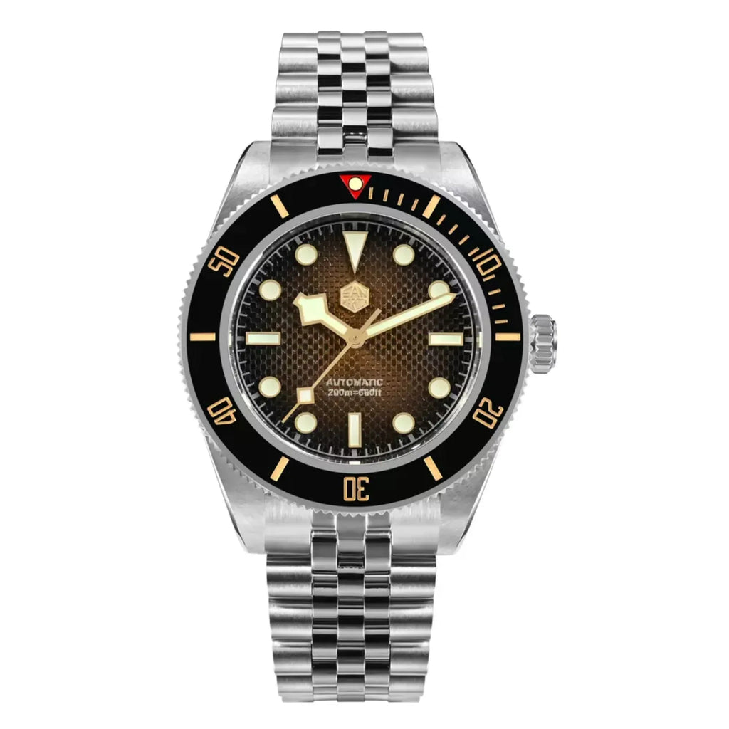 San Martin New 40mm BB Diver Watch snowflake hands NH35 Automatic Mechanical Sapphire brown/gray gradient grid dial SN0128-B - DREAM WATCHES