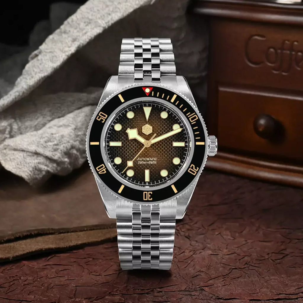 San Martin New 40mm BB Diver Watch snowflake hands NH35 Automatic Mechanical Sapphire brown/gray gradient grid dial SN0128-B - DREAM WATCHES