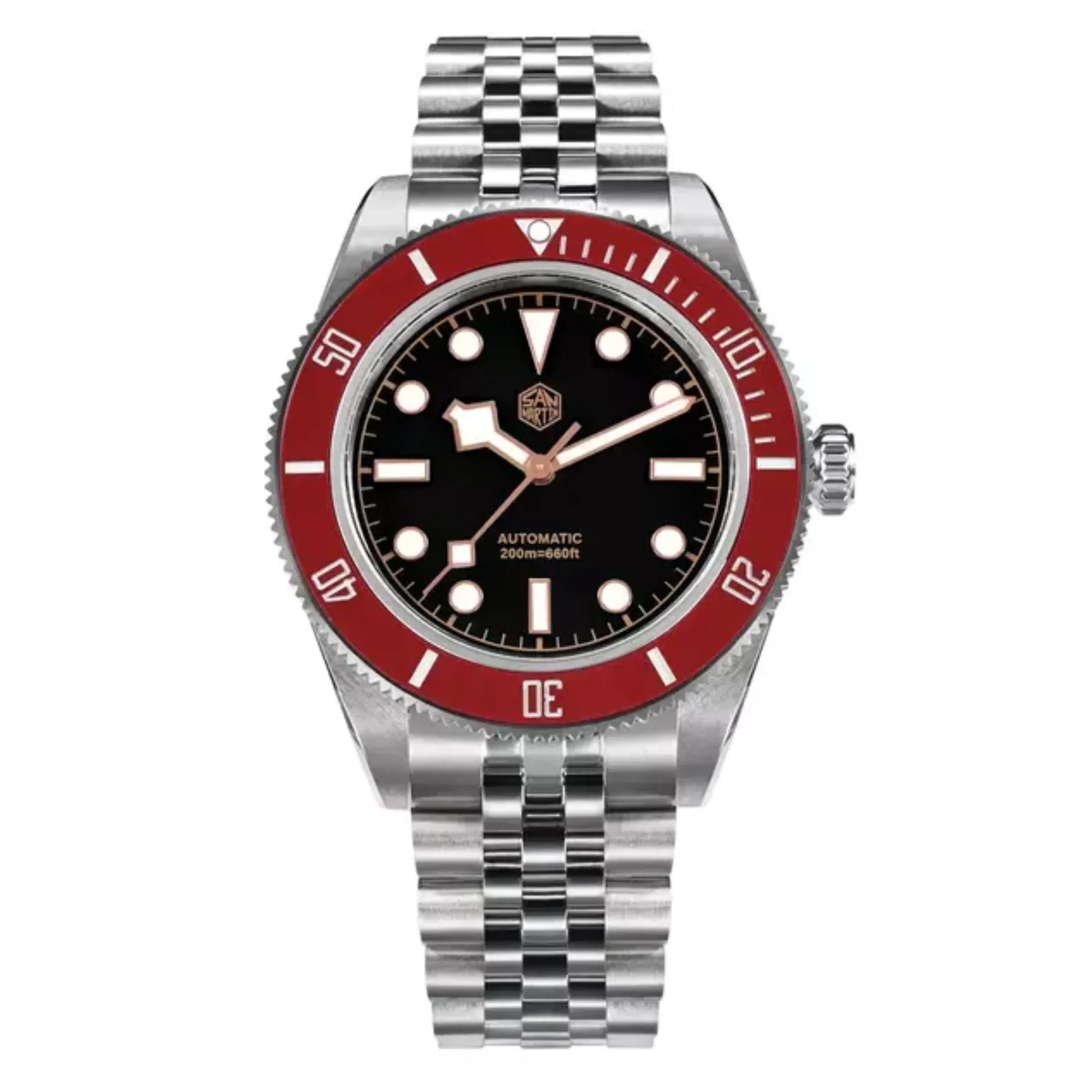 San Martin New 40mm BB Diver Watch snowflake hands NH35 Automatic Mechanical Sapphire Wine Red Ceramic Bezel SN0128-G - DREAM WATCHES