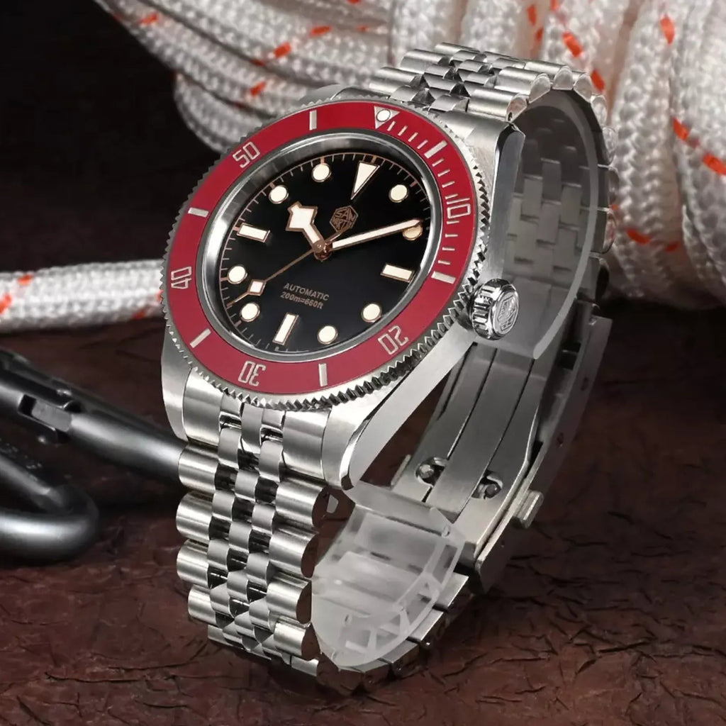 San Martin New 40mm BB Diver Watch snowflake hands NH35 Automatic Mechanical Sapphire Wine Red Ceramic Bezel SN0128-G - DREAM WATCHES