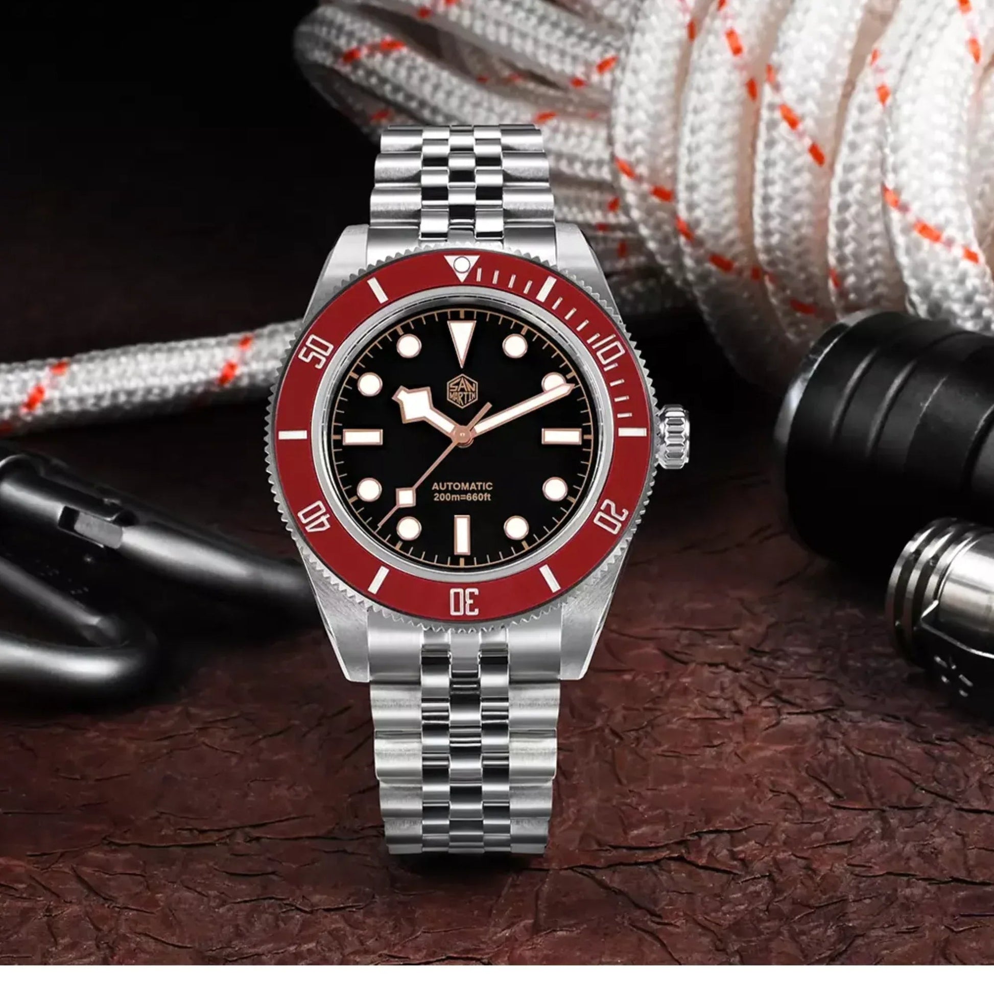 San Martin New 40mm BB Diver Watch snowflake hands NH35 Automatic Mechanical Sapphire Wine Red Ceramic Bezel SN0128-G - DREAM WATCHES
