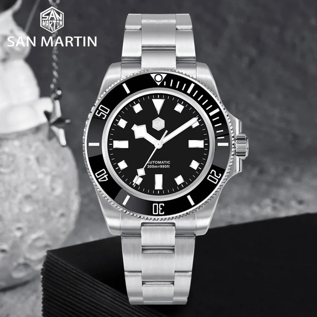 San Martin New Diver Watch Classic Snowflake Hands SN0111G - Black - DREAM WATCHES