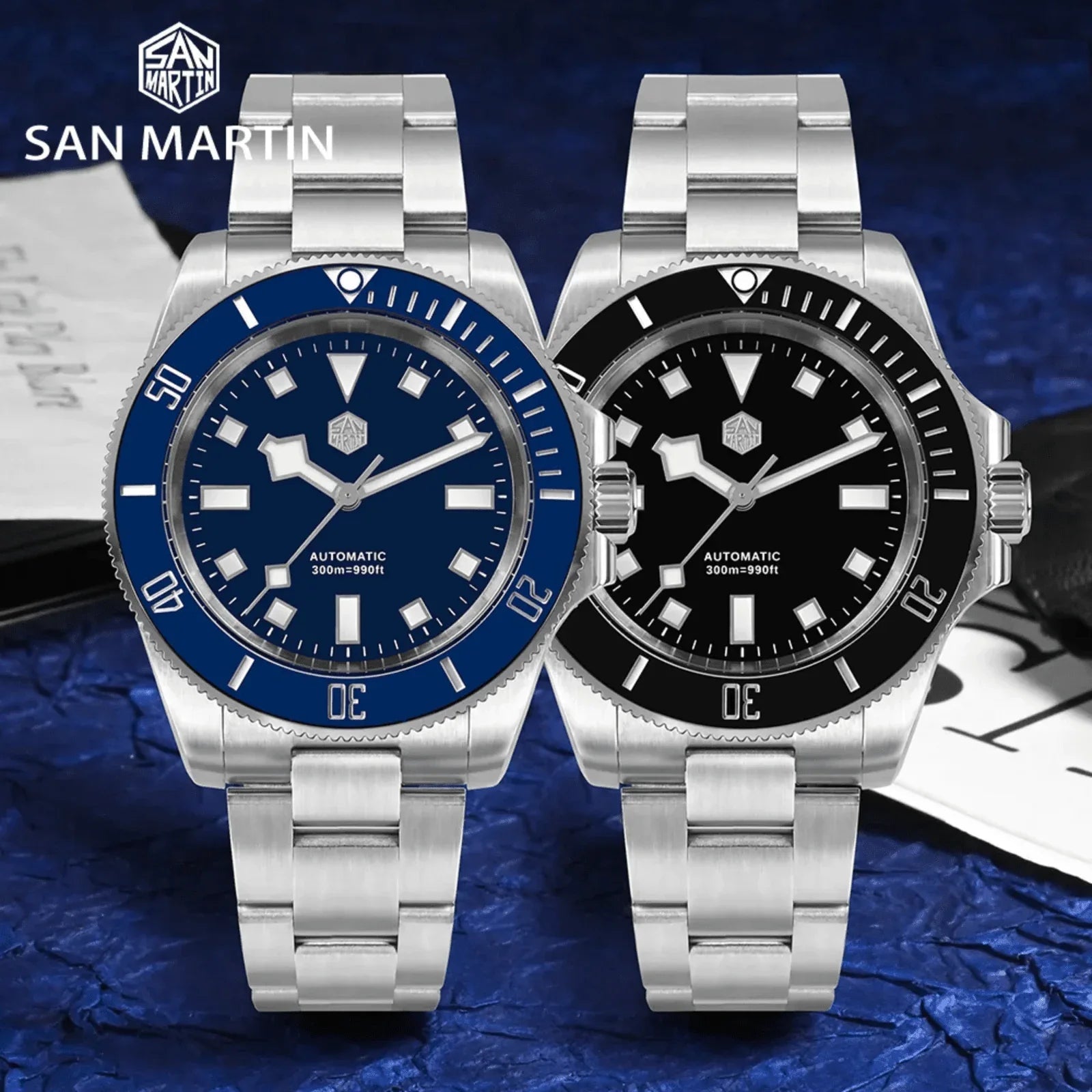 San Martin New Diver Watch Classic Snowflake Hands SN0111G - Black - DREAM WATCHES