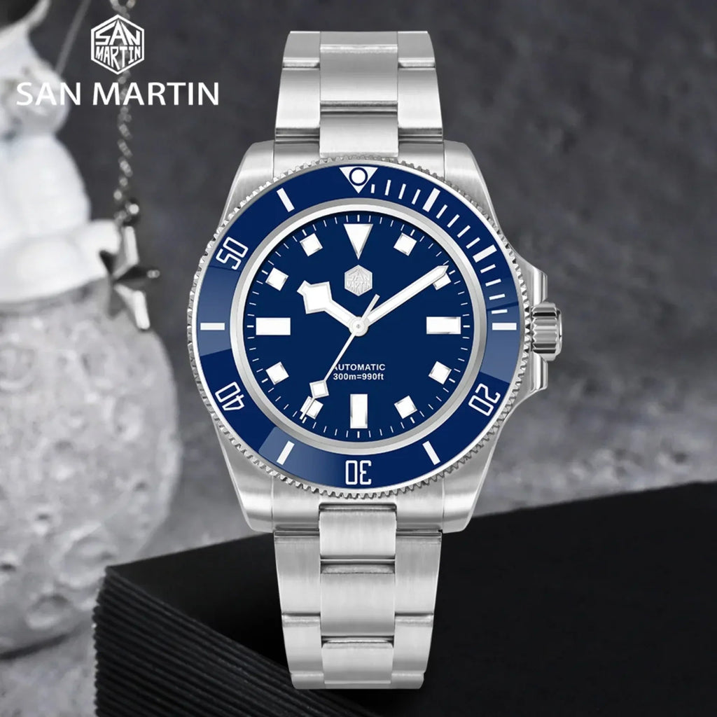 San Martin New Diver Watch Classic Snowflake Hands SN0111G - Blue - DREAM WATCHES