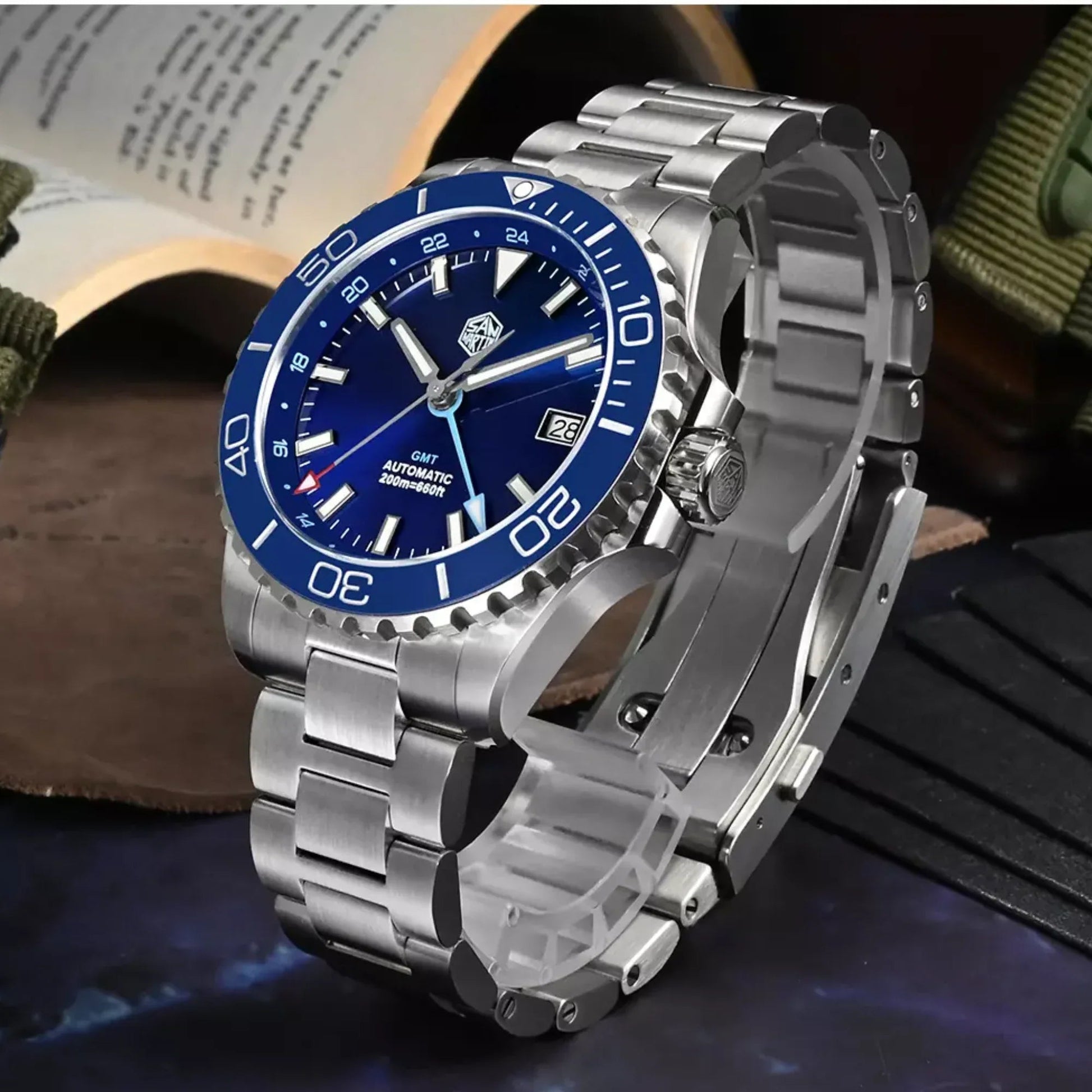 San Martin New San Martin New 39mm Diver GMT Watch Enamel Dial NH34 Stainless Steel Luxury Men Watch Automatic Mechanical Sapphire Luminous SN0136-G-GMT - DREAM WATCHES