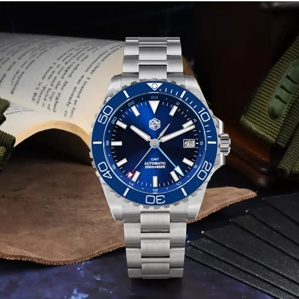 San Martin New San Martin New 39mm Diver GMT Watch Enamel Dial NH34 Stainless Steel Luxury Men Watch Automatic Mechanical Sapphire Luminous SN0136-G-GMT - DREAM WATCHES