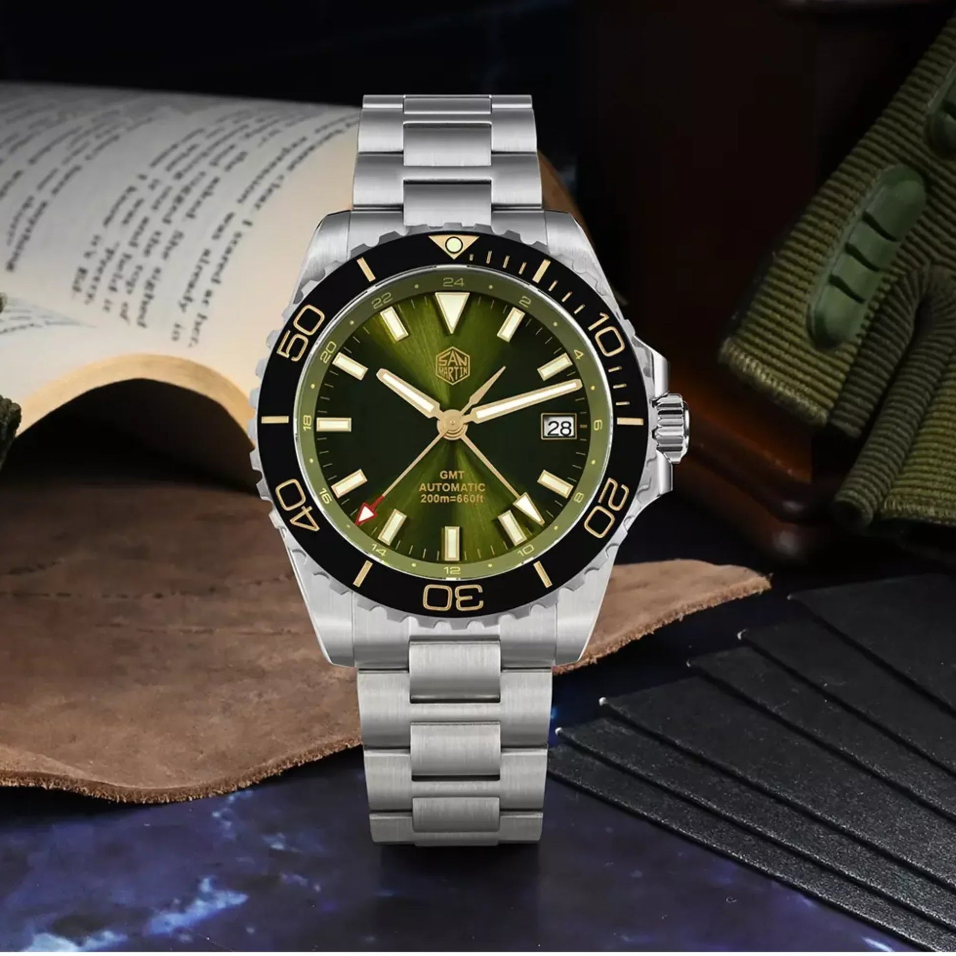 San Martin New San Martin New 39mm Diver GMT Watch Enamel Dial NH34 Stainless Steel Luxury Men Watch Automatic Mechanical Sapphire Luminous SN0136-G-GMT - DREAM WATCHES