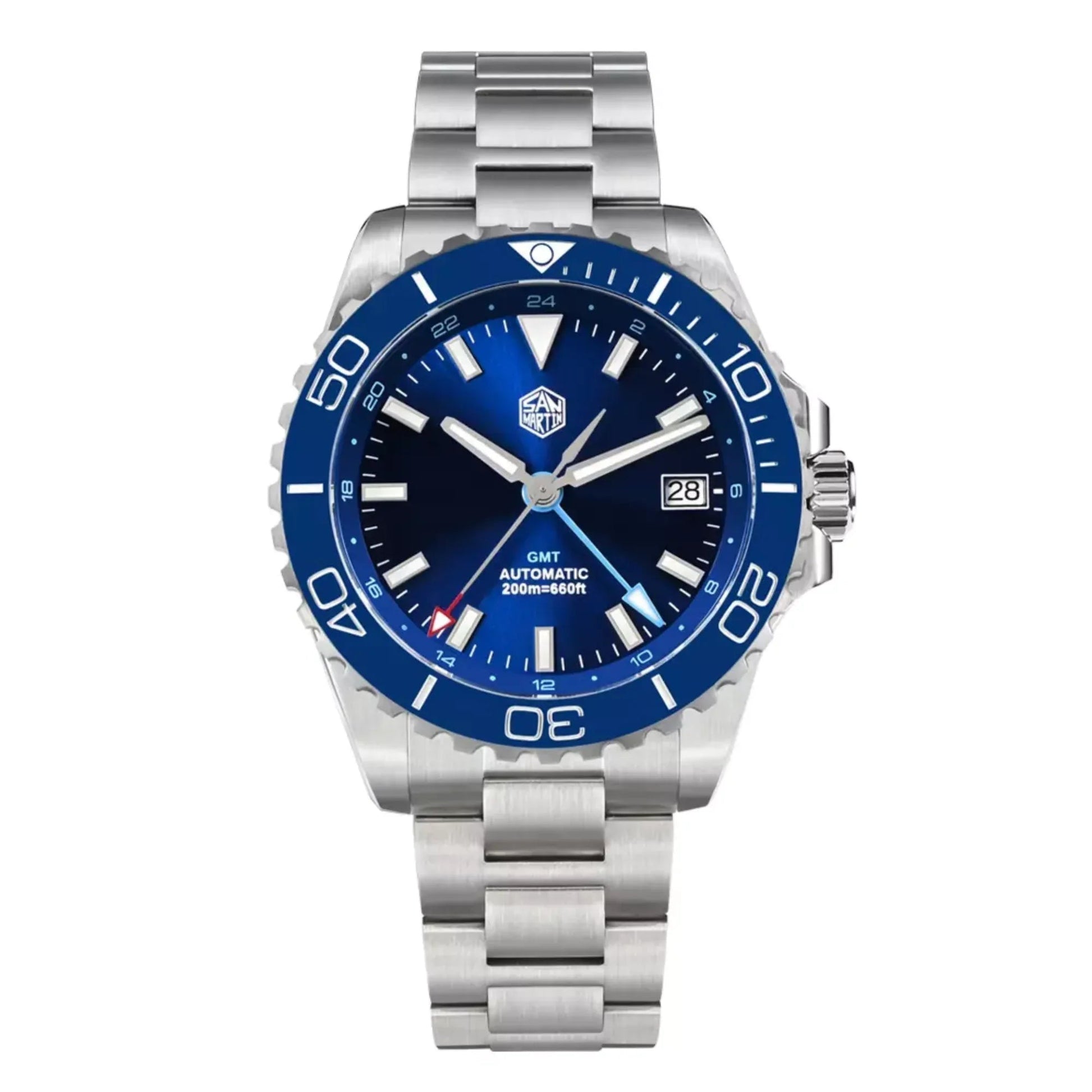San Martin New San Martin New 39mm Diver GMT Watch Enamel Dial NH34 Stainless Steel Luxury Men Watch Automatic Mechanical Sapphire Luminous SN0136-G-GMT - DREAM WATCHES