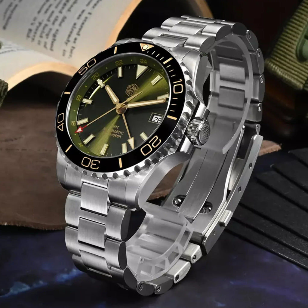 San Martin New San Martin New 39mm Diver GMT Watch Enamel Dial NH34 Stainless Steel Luxury Men Watch Automatic Mechanical Sapphire Luminous SN0136-G-GMT - DREAM WATCHES