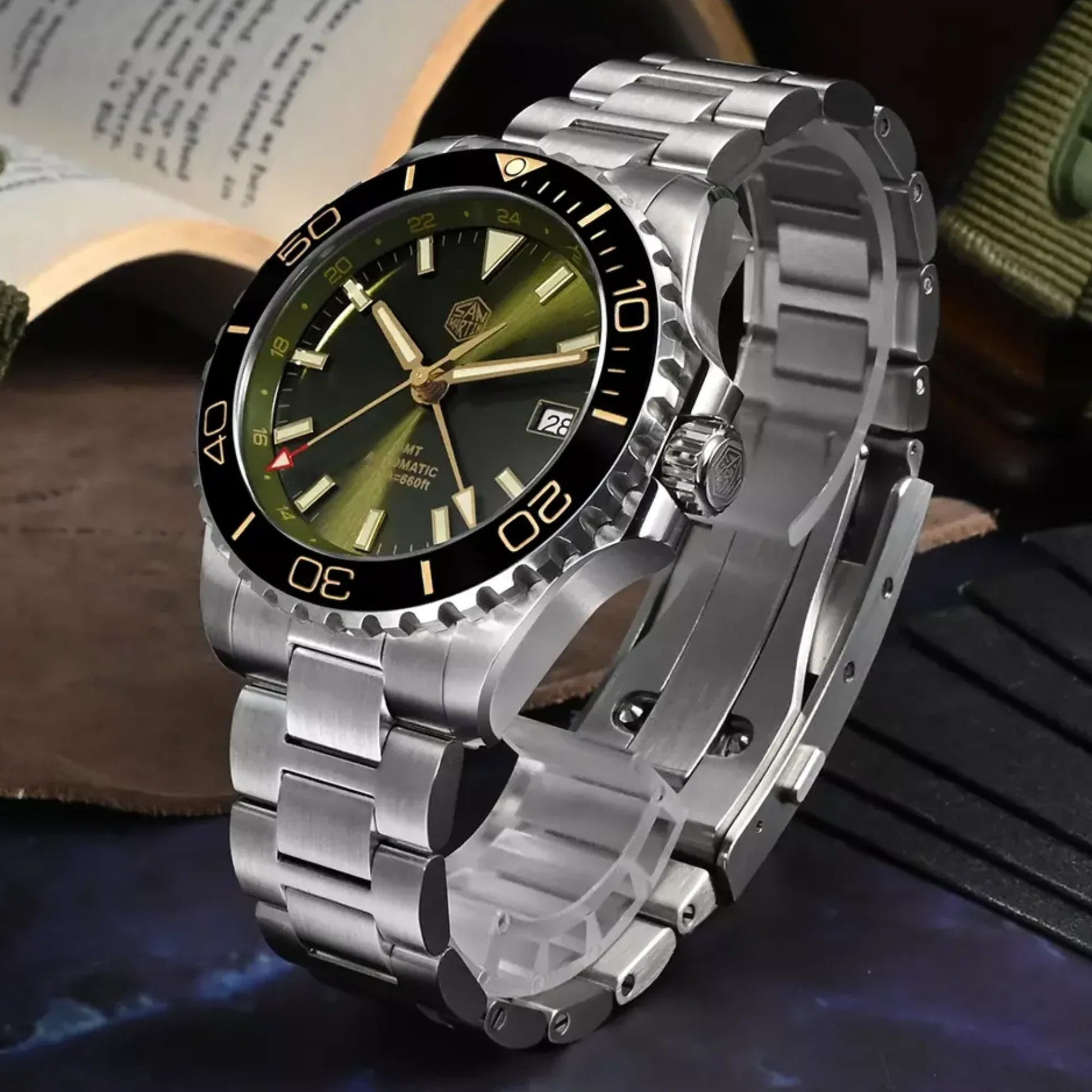 San Martin New San Martin New 39mm Diver GMT Watch Enamel Dial NH34 Stainless Steel Luxury Men Watch Automatic Mechanical Sapphire Luminous SN0136-G-GMT - DREAM WATCHES