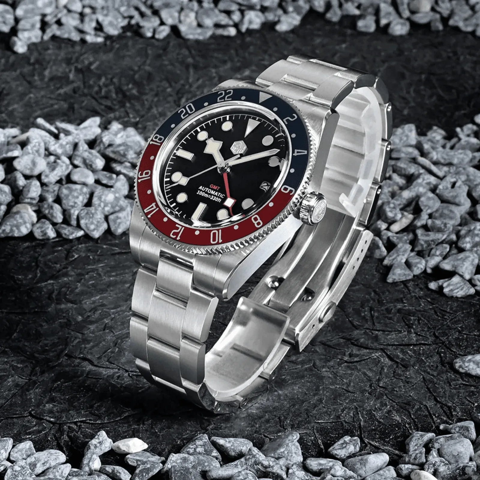 San Martin NH34 BB58 GMT Watch SN0109 - Black Dial - DREAM WATCHES