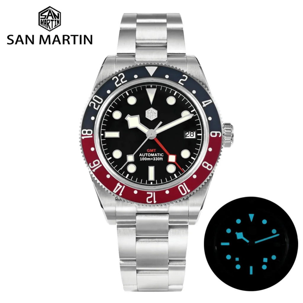 San Martin NH34 BB58 GMT Watch SN0109 - Black Dial - DREAM WATCHES