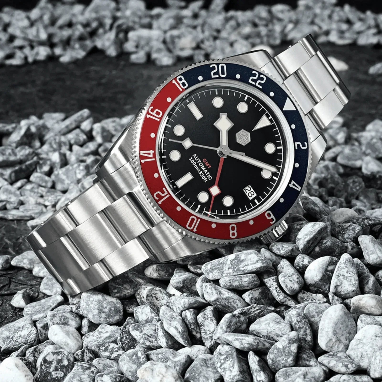 San Martin NH34 BB58 GMT Watch SN0109 - Black Dial - DREAM WATCHES