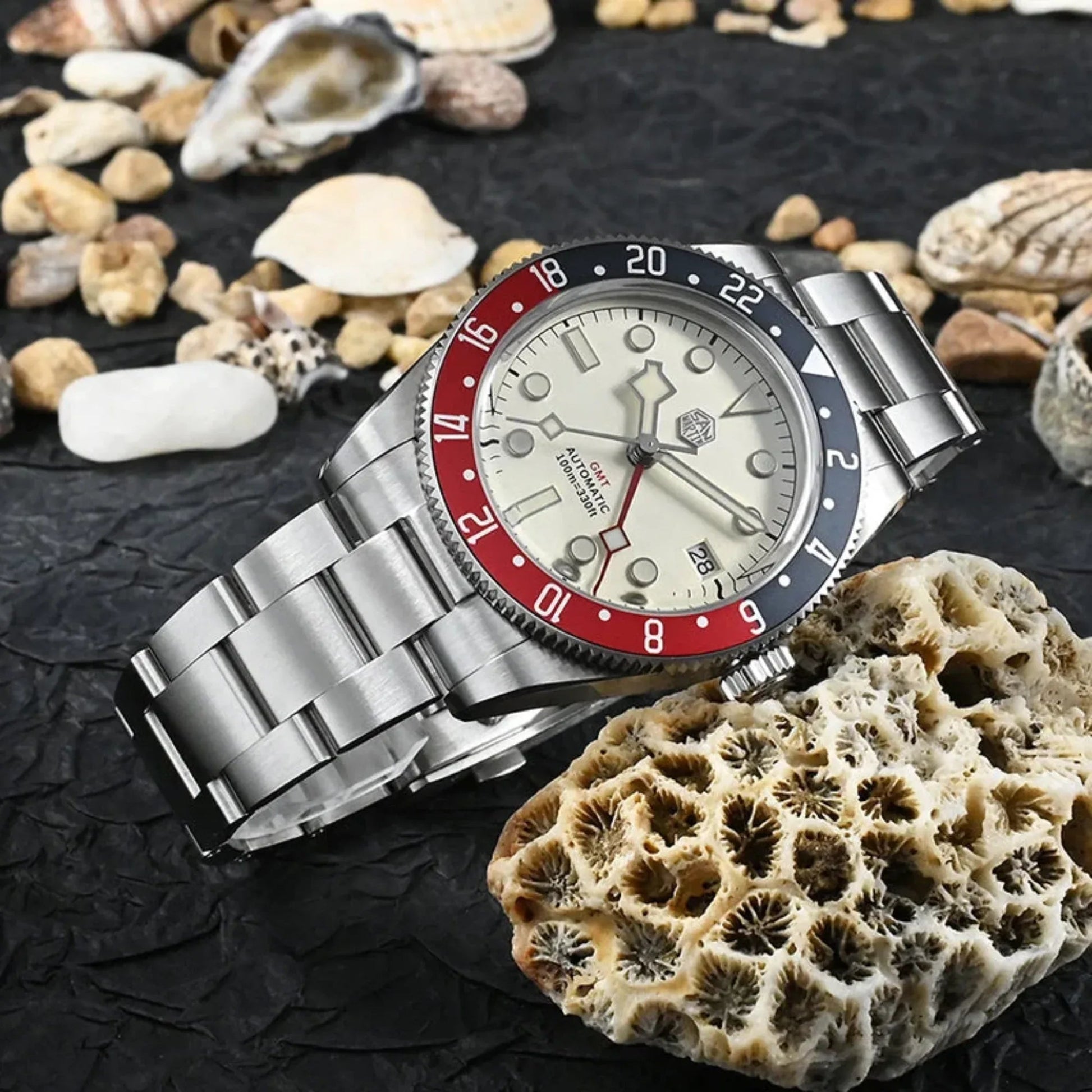 San Martin NH34 BB58 GMT Watch SN0109 - White Dial - DREAM WATCHES