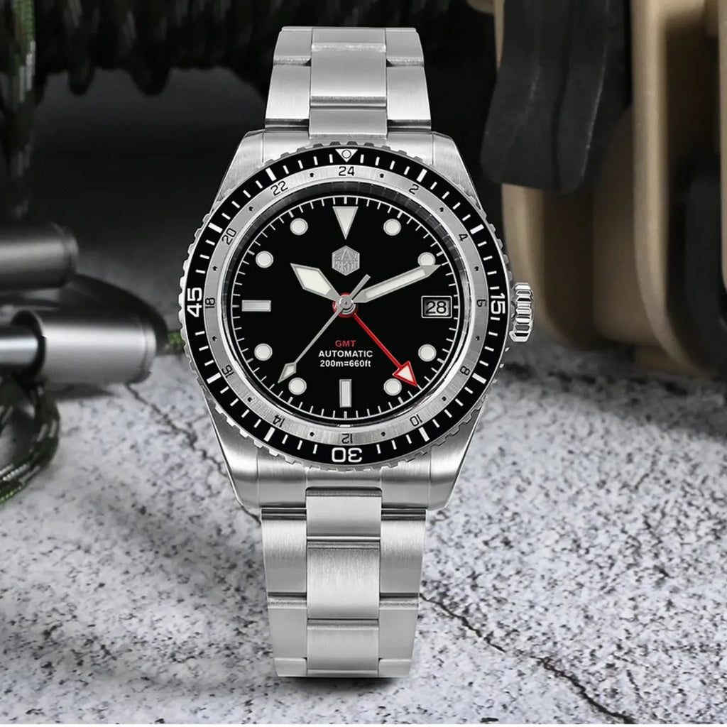 San Martin NH34 GMT Bidirectional Bezel Light Date SN0112G - Black Bezel - DREAM WATCHES