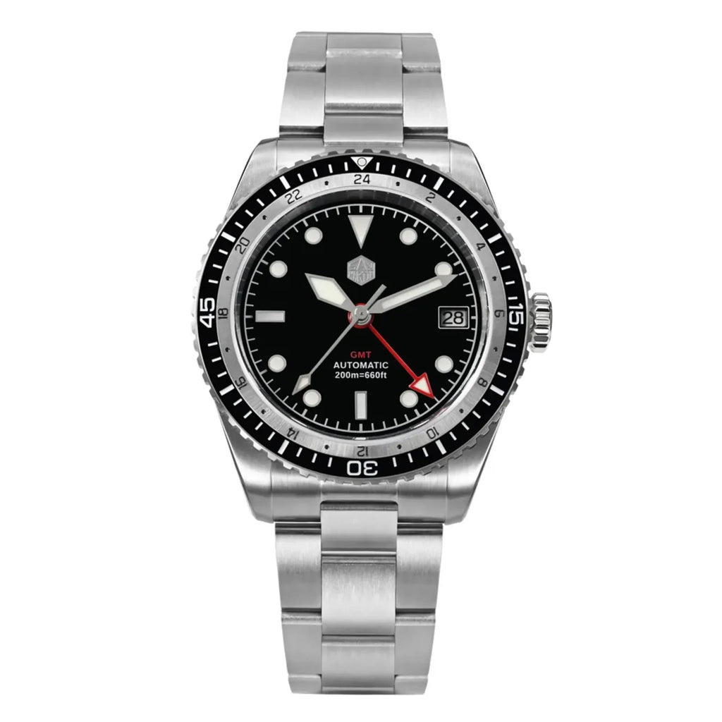 San Martin NH34 GMT Bidirectional Bezel Light Date SN0112G - Black Bezel - DREAM WATCHES