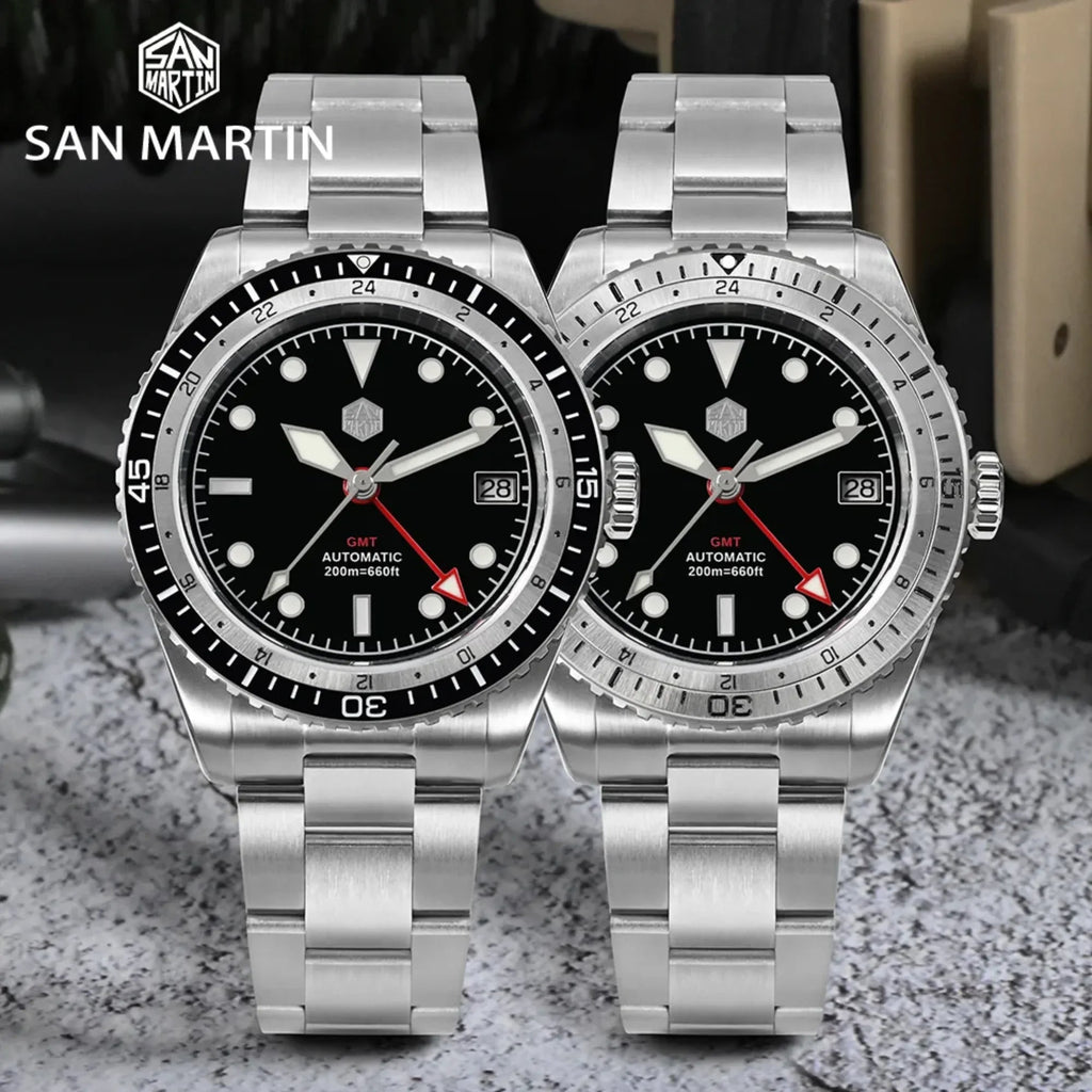 San Martin NH34 GMT Bidirectional Bezel Light Date SN0112G - Black Bezel - DREAM WATCHES