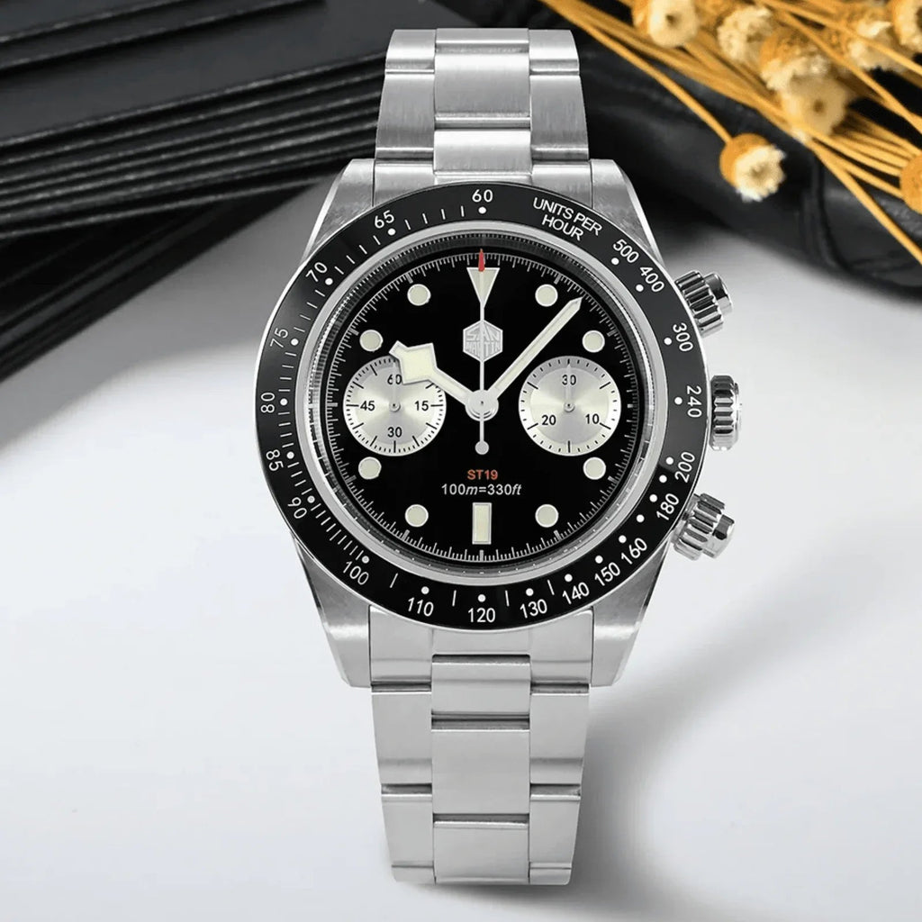 San Martin Panda BB Chronograph Retro Men Watch SN052-G-JS - Black - DREAM WATCHES