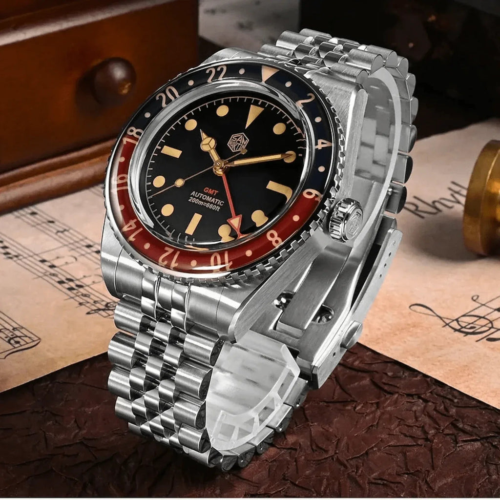 San Martin Vintage GMT Watch SN005-G2 - Black - DREAM WATCHES