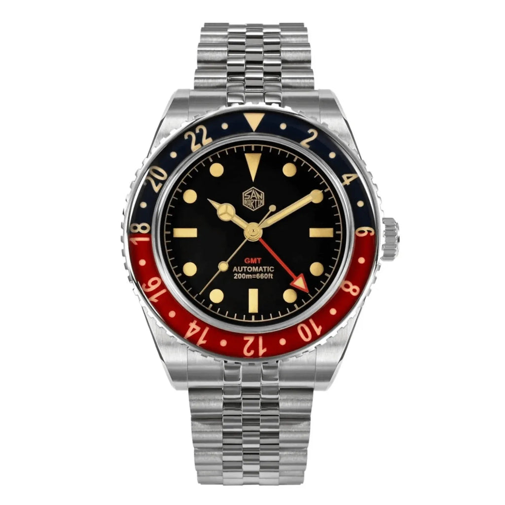 San Martin Vintage GMT Watch SN005-G2 - Black - DREAM WATCHES