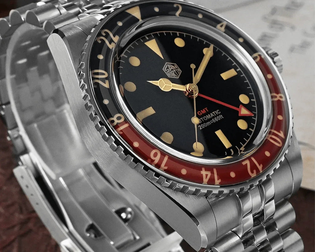 San Martin Vintage GMT Watch SN005-G2 - Black - DREAM WATCHES