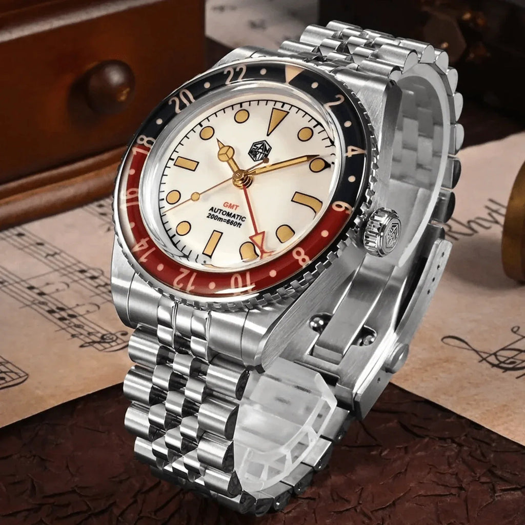 San Martin Vintage GMT Watch SN005-G2 - White - DREAM WATCHES