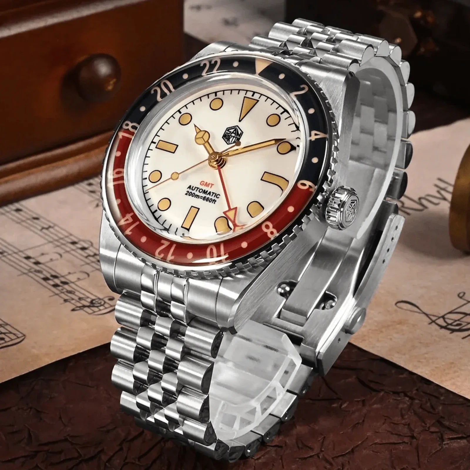 San Martin Vintage GMT Watch SN005-G2 - White - DREAM WATCHES