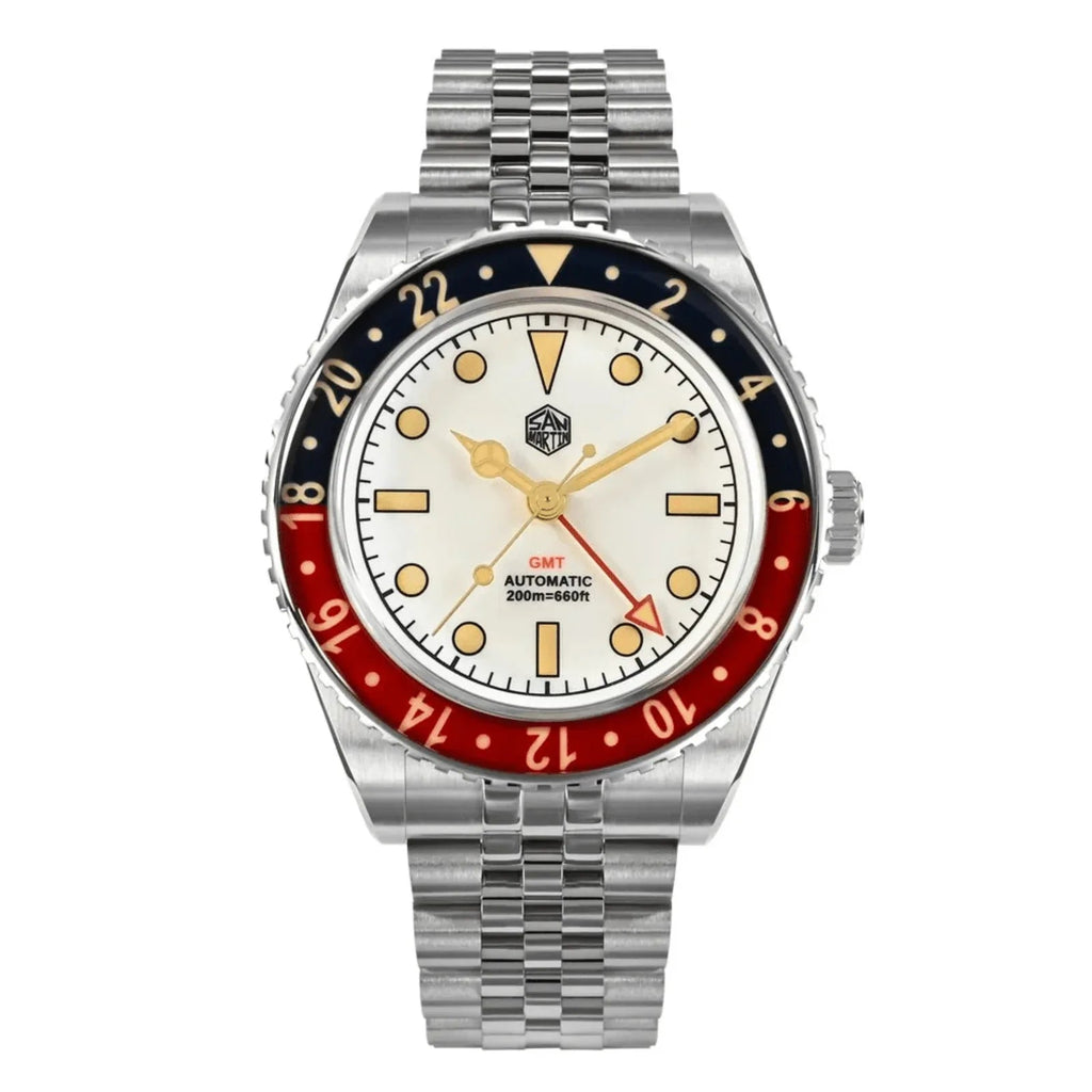San Martin Vintage GMT Watch SN005-G2 - White - DREAM WATCHES