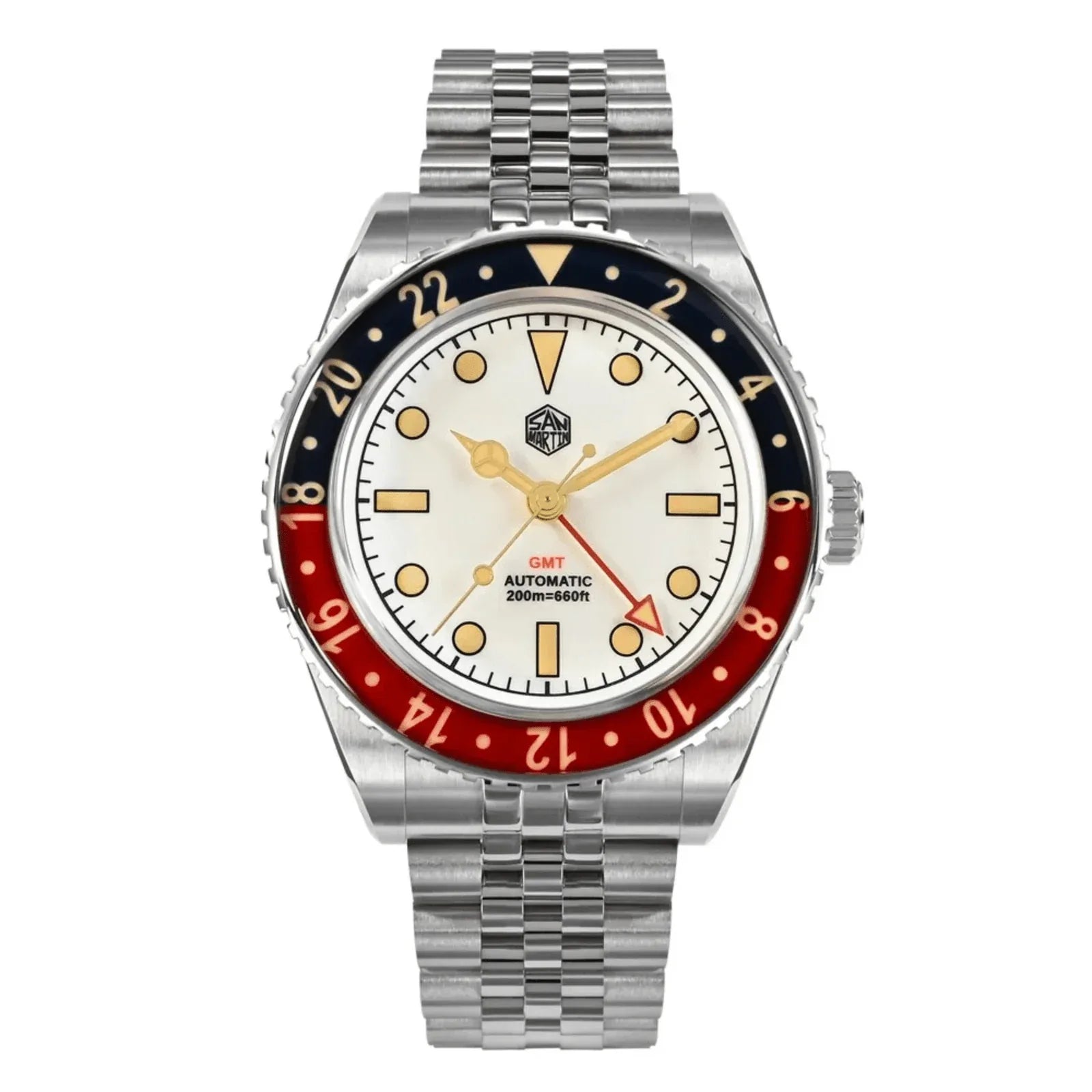 San Martin Vintage GMT Watch SN005-G2 - White - DREAM WATCHES