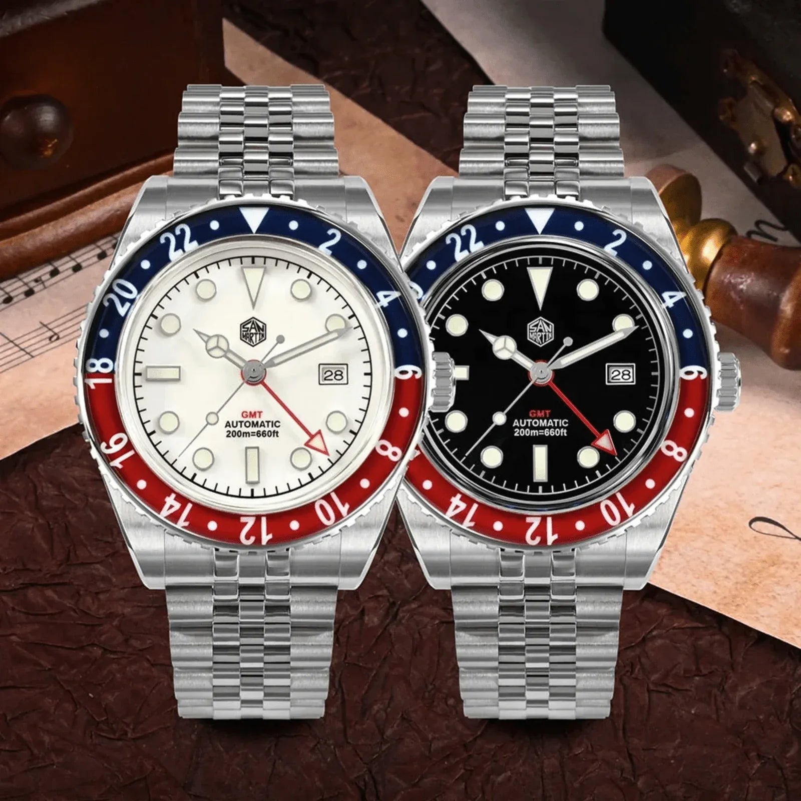 San Martin Vintage GMT Watch SN005-G4 - Black - DREAM WATCHES